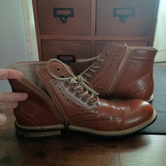 Bruno Marc Men's Brown Leather Brogue Boots_ Like New_ 8.5 - Picture 12 of 14